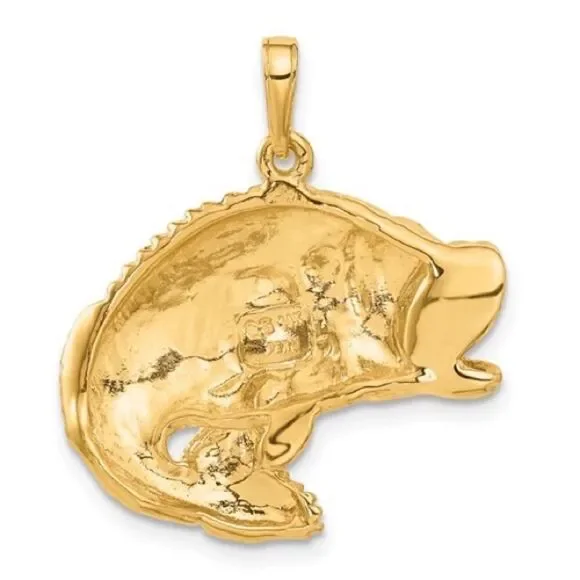 New!!! 14k Gold Jumping Bass Fish Pendant